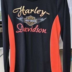 Harley-Davidson Black and Orange Long Sleeve Shirt Ladies